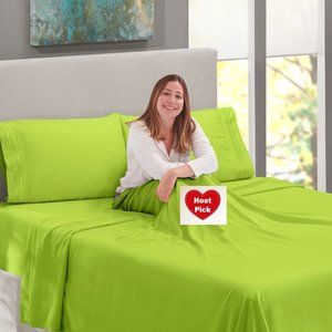 Green Bed Sheets Set 4-pc Garden Green Solids Full Queen King Size